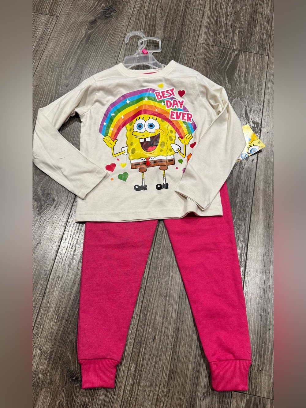 NWT SpongeBob Squarepants Cream Top with Rainbow Graphic & Hot Pink Pants
